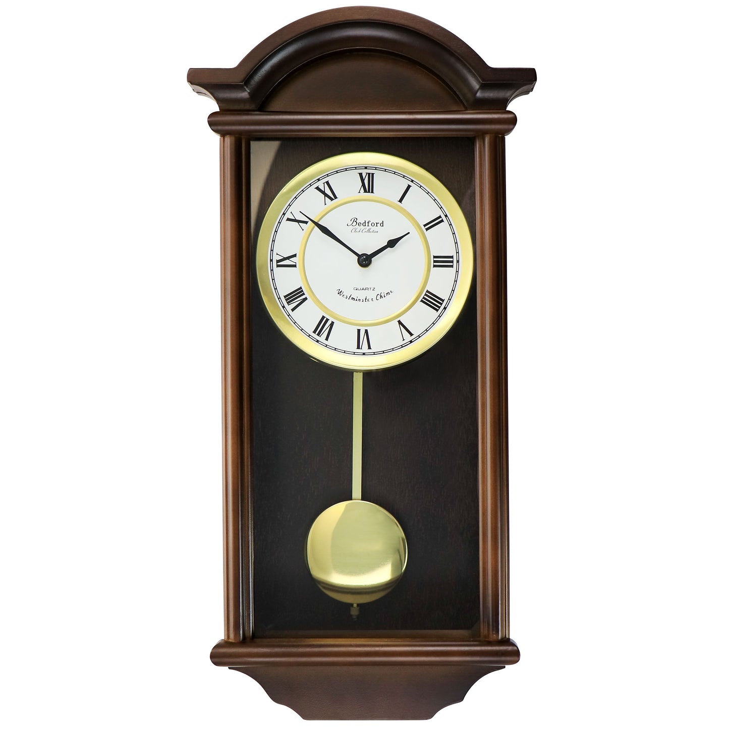 Bedford Clock Collection George 22 Inch Chestnut Wood Chiming Pendulum Wall Clock W2B