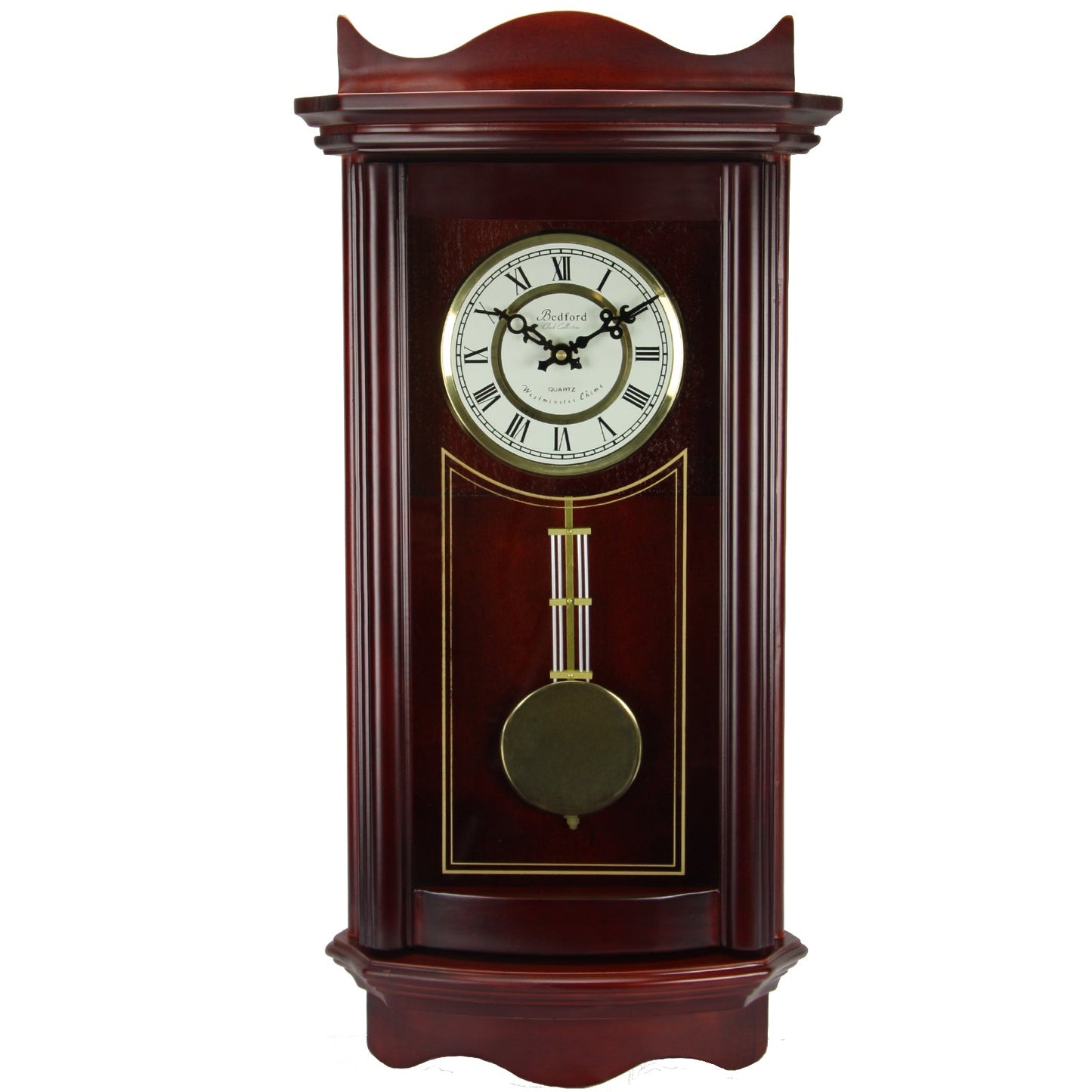 Bedford Clock Collection Weathered Chocolate Cherry Wood 25 Inch Wall Clock with Pendulum W2B