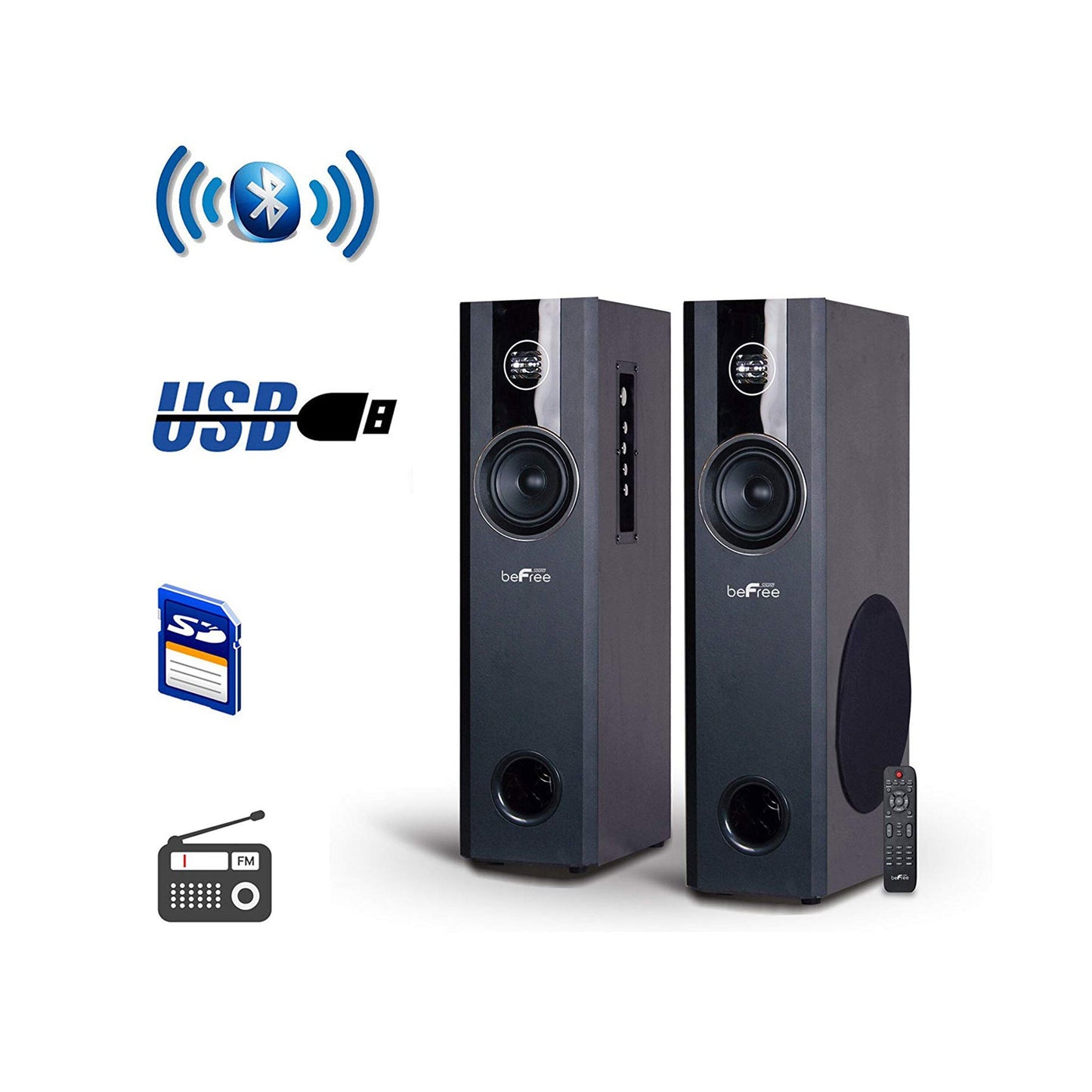 beFree Sound 2.1 Channel Home Theater Bluetooth Powered Double Tower Speakers in Black W2B