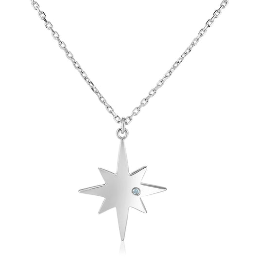 Sterling Silver 18 inch Necklace with Polished Star with Diamond Purple Zedoary
