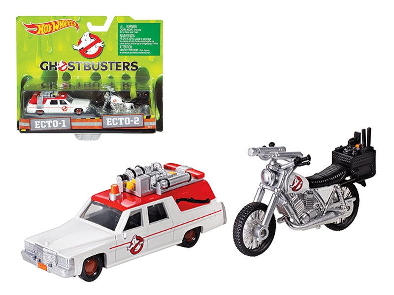 ECTO-1 1/64 Ambulance Car & ECTO-2 1/50 Bike "Ghostbusters" (2016) Movie Diecast Models by Hot Wheels