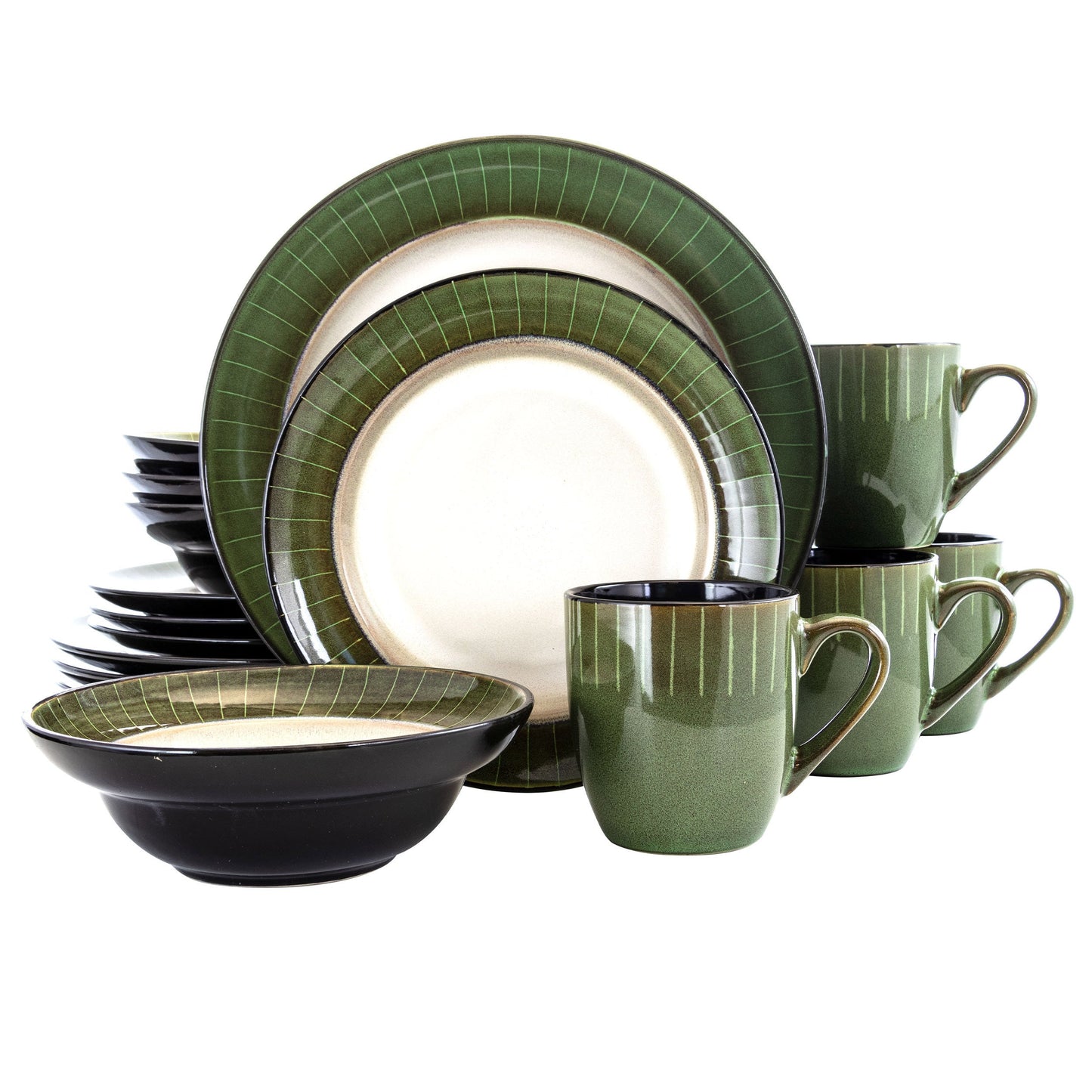 Elama Grand Jade 16 Piece Luxurious Stoneware Dinnerware with Complete Setting for 4, 16pc W2B