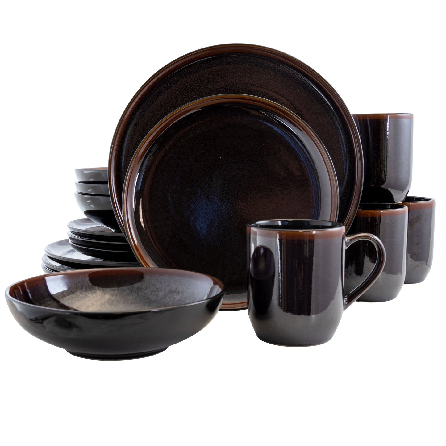 Elama Midnight Beach 16 Piece Dinnerware Set in Metallic Black W2B
