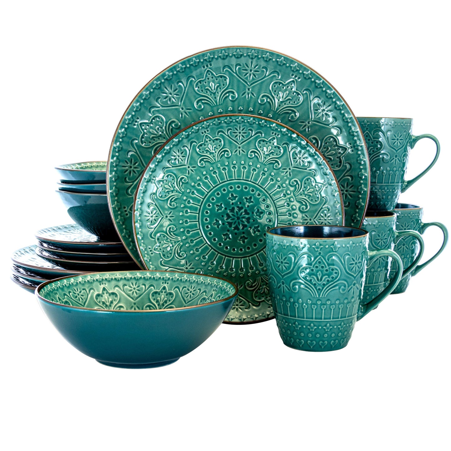 Elama Sea Foam Mozaic 16 Piece Luxurious Stoneware Dinnerware with Complete Setting for 4 W2B