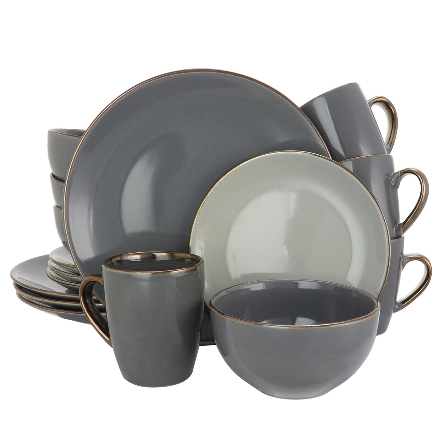 Elama Tahitian Grand 16 Piece Stoneware Dinnerware Set in Gray W2B