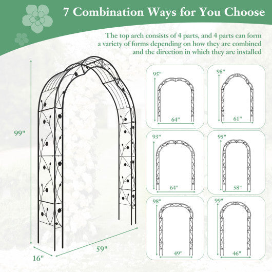 Garden Arch Arbor Trellis for Climbing Plants Roses Vines-Black