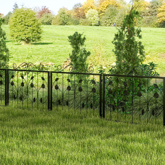 Decorative Garden Fence with 8 Panels Animal Barrier-Black