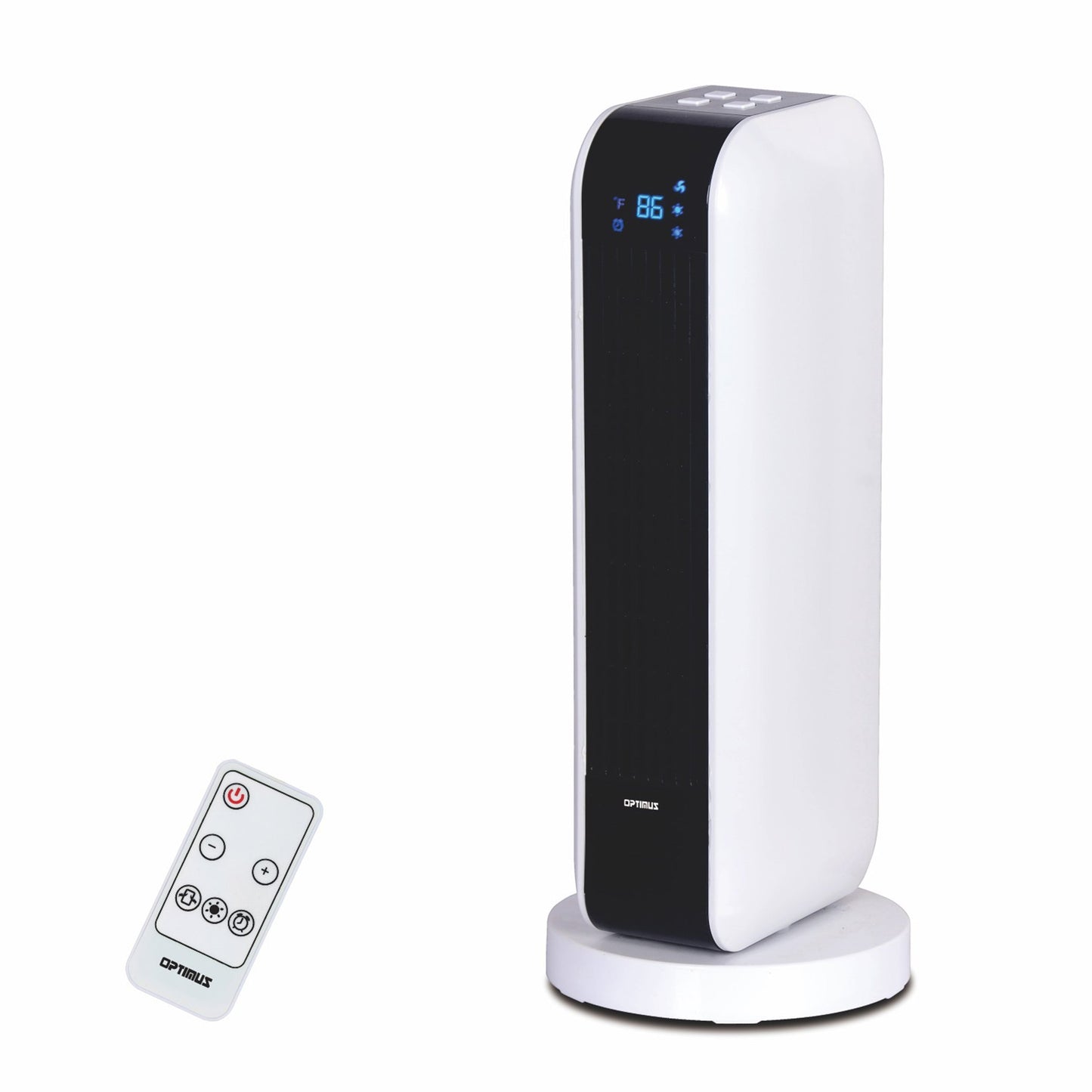Optimus 17 in. Oscillating Tower Heater w/ Remote, Digital Temperature Readout & Setting OPTIMUS