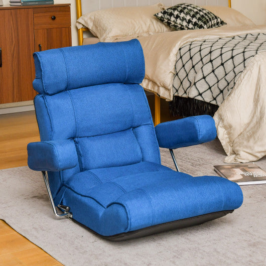 Adjustable Folding Sofa Chair with 6 Position Stepless Back-Blue