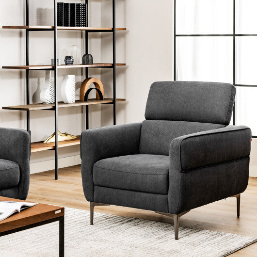 Modern Upholstered Single Sofa with Adjustable Headrest and Stable Metal Legs-White