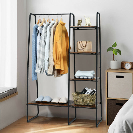 Clothes Rack Freestanding Storage Tower with Hanging Bar-Black