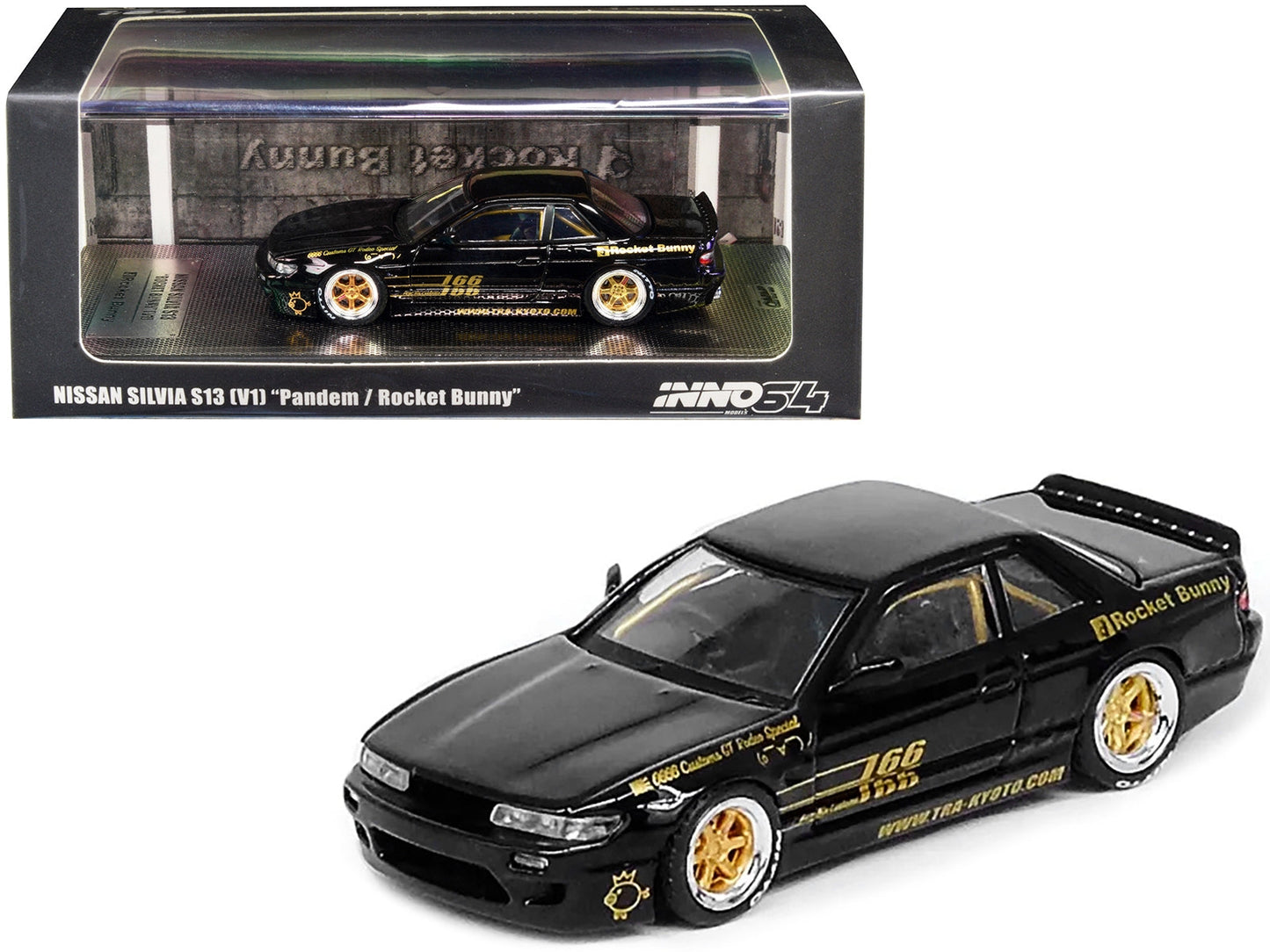 Nissan Silvia S13 (V1) "Rocket Bunny" RHD (Right Hand Drive) Black with Graphics "Pandem" 1/64 Diecast Model Car by Inno Models Inno Models