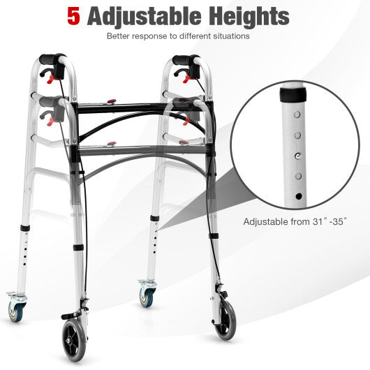 Height Adjustable Aluminum Walker with Rolling Wheels and Brakes