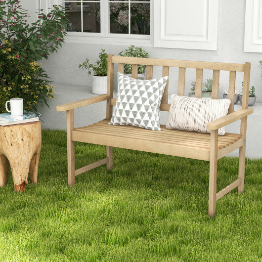 Outdoor Teak Wood Garden Bench 2-Person with Backrest and Armrests