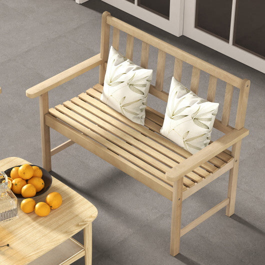 Outdoor Teak Wood Garden Bench 2-Person with Backrest and Armrests