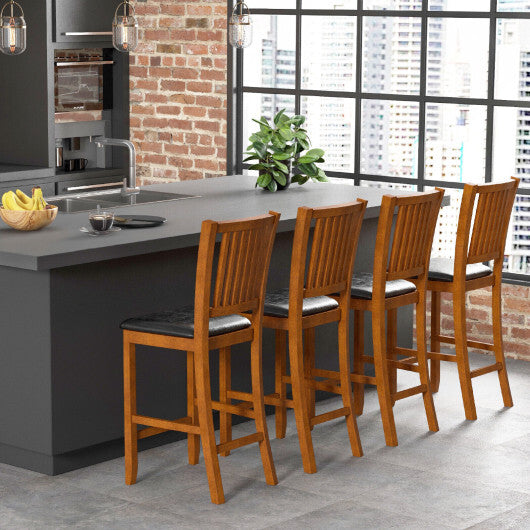 2-Piece Bar Chair Set Counter Height Bar Stool with Backrest-Walnut