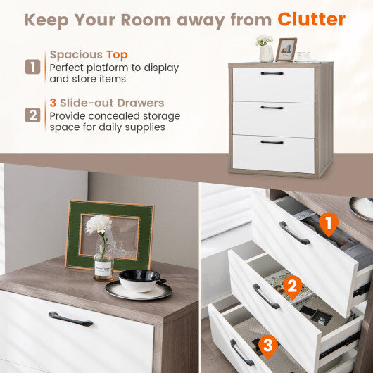 Modern Dresser Nightstand with 3 Slide-Out Drawers