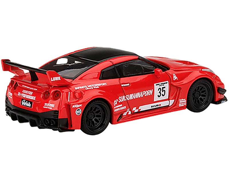 Nissan 35GT-RR Ver.1 LB-Silhouette Works GT LBWK RHD (Right Hand Drive) #35 Red with Black Top and Graphics Limited Edition to 3600 pieces Worldwide 1/64 Diecast Model Car by True Scale Minia