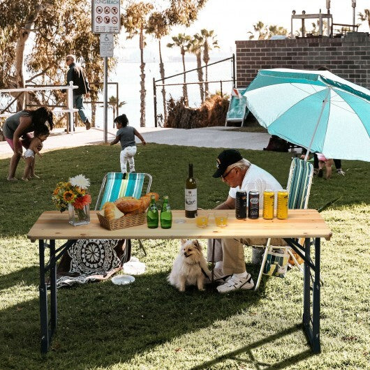 66.5 Inch Outdoor Wood Folding Picnic Table with Adjustable Heights