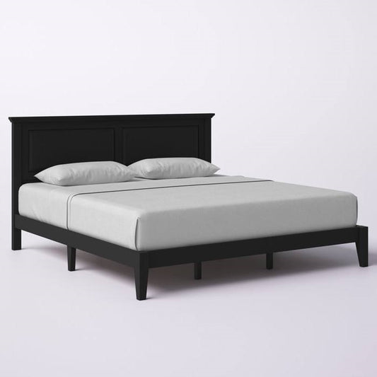 King Traditional Solid Wood Platform Bed Frame with Headboard in Black