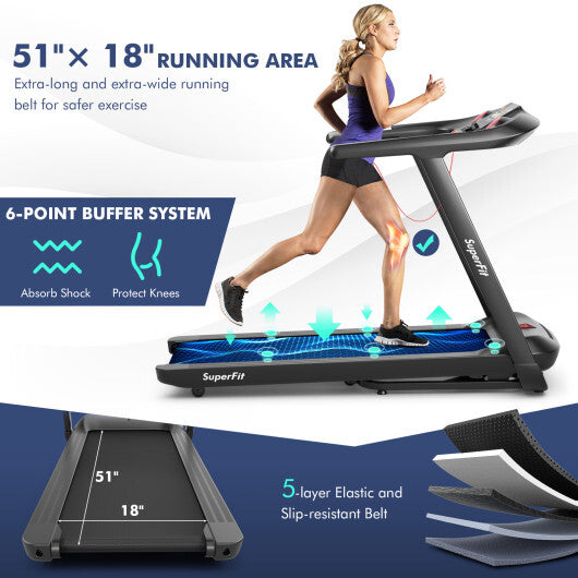 4.75HP Folding Treadmill with Preset Programs Touch Screen Control-Black