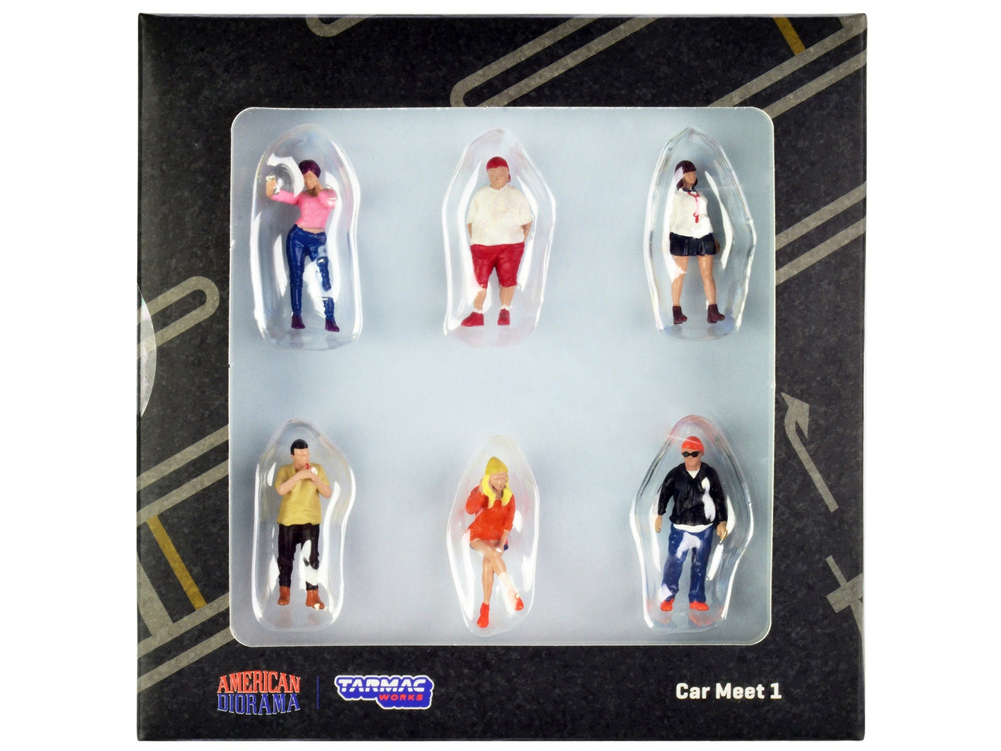 "Car Meet 1" 6 Piece Diecast Figure Set for 1/64 Scale Models by Tarmac Works & American Diorama Tarmac Works