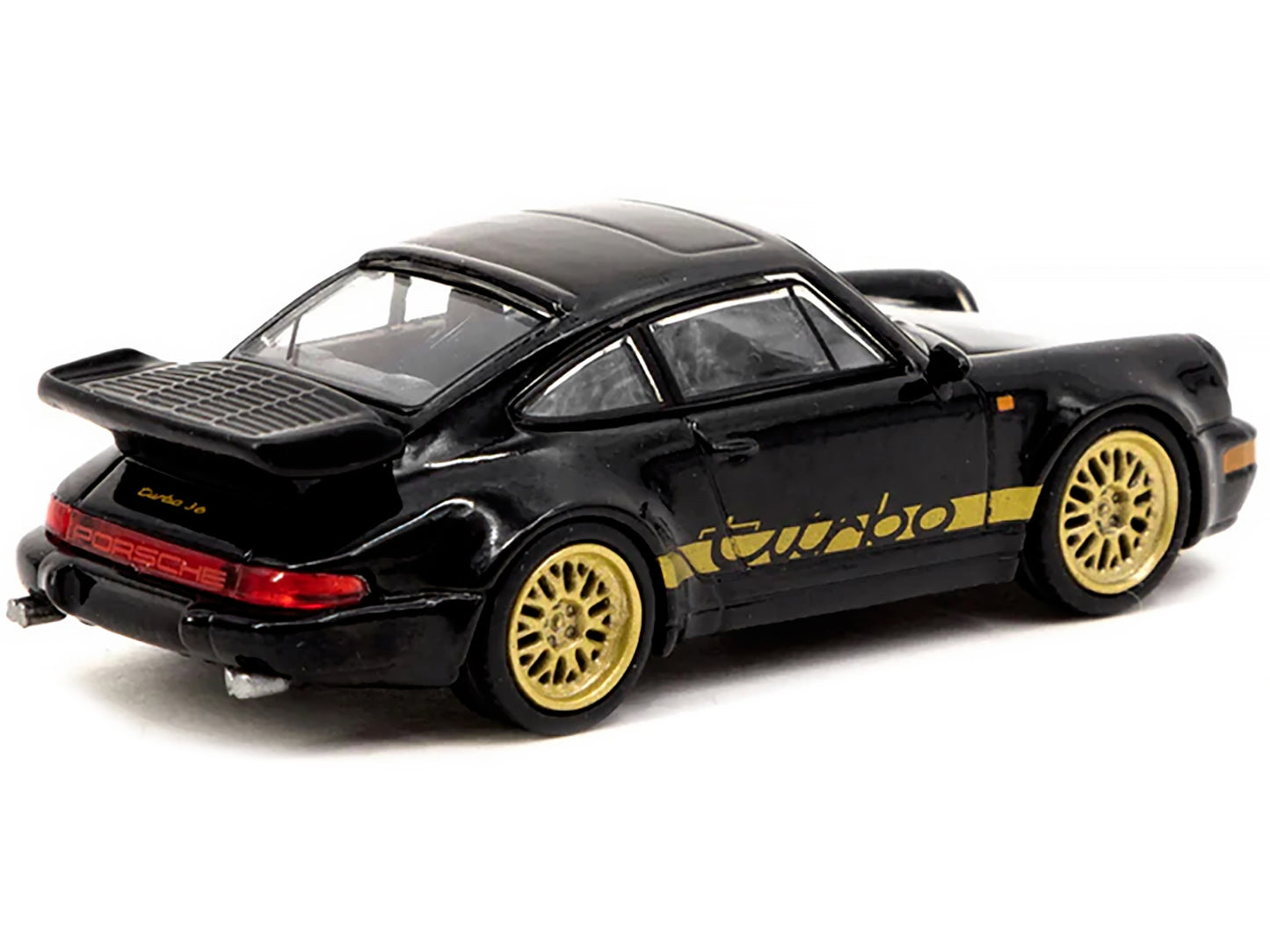 Porsche 911 Turbo Black with Gold Stripes and Wheels "Collab64" Series 1/64 Diecast Model Car by Schuco & Tarmac Works