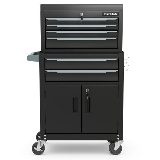 6-Drawer Rolling Tool Storage Chest Cabinet with Universal Wheels and Hooks-Black