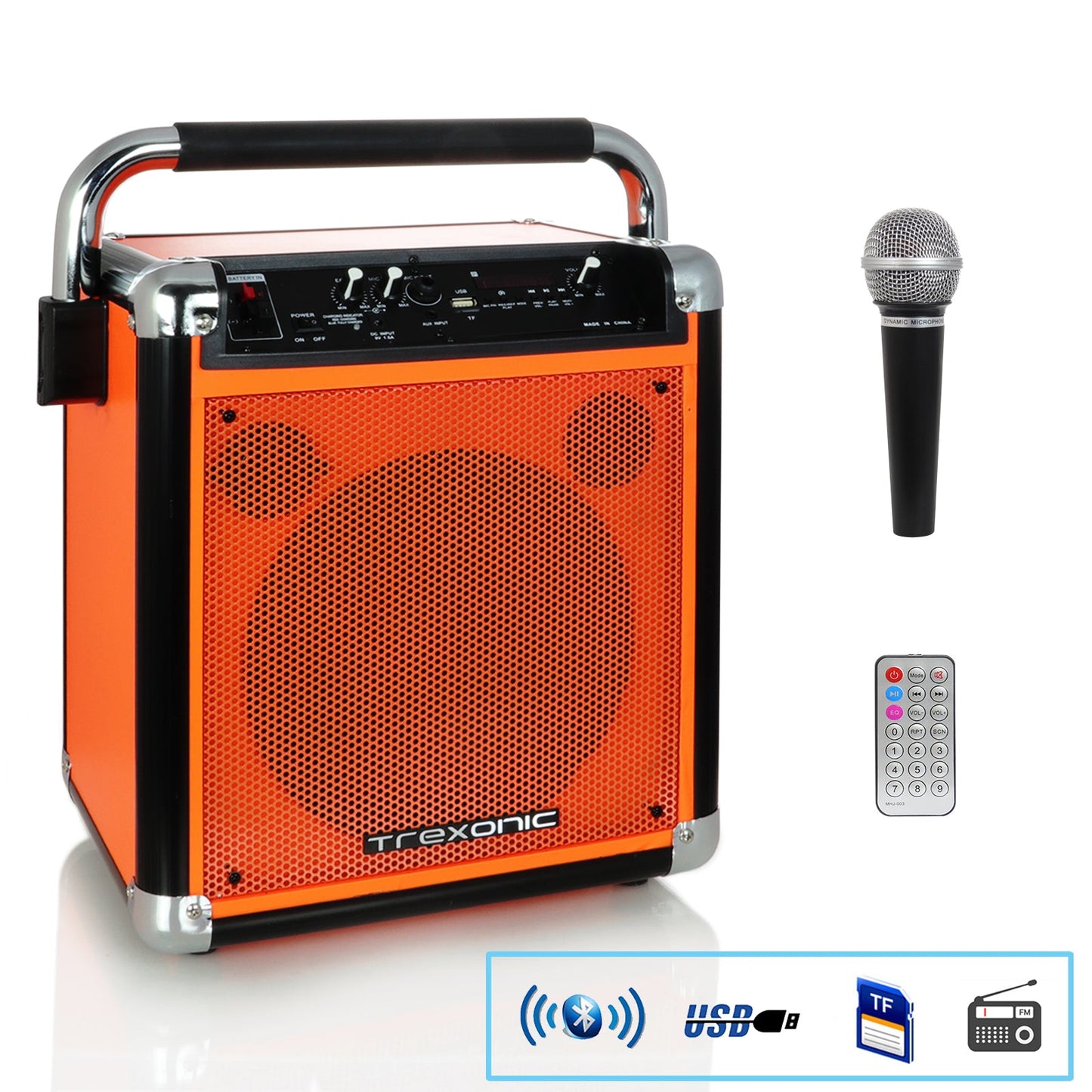 Trexonic Wireless Portable Party Speaker with USB Recording, FM Radio & Microphone, Orange TREXONIC