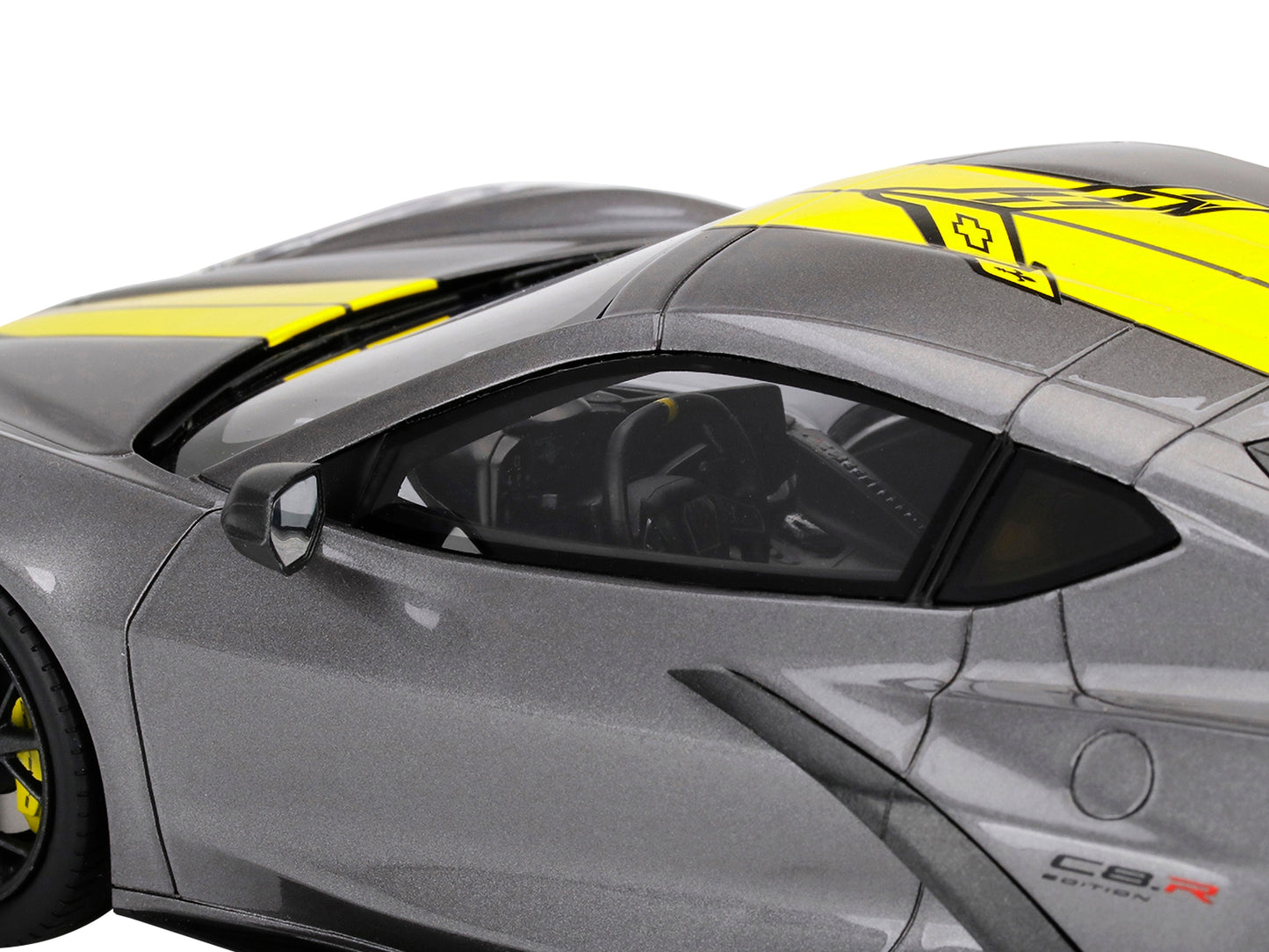Chevrolet Corvette Stingray C8.R Hypersonic Gray with Yellow Stripes "IMSA GTLM Championship Edition" 1/18 Model Car by Top Speed