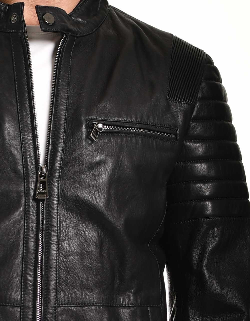 Black Leather Biker Jacket For Men Yellow Grapevine