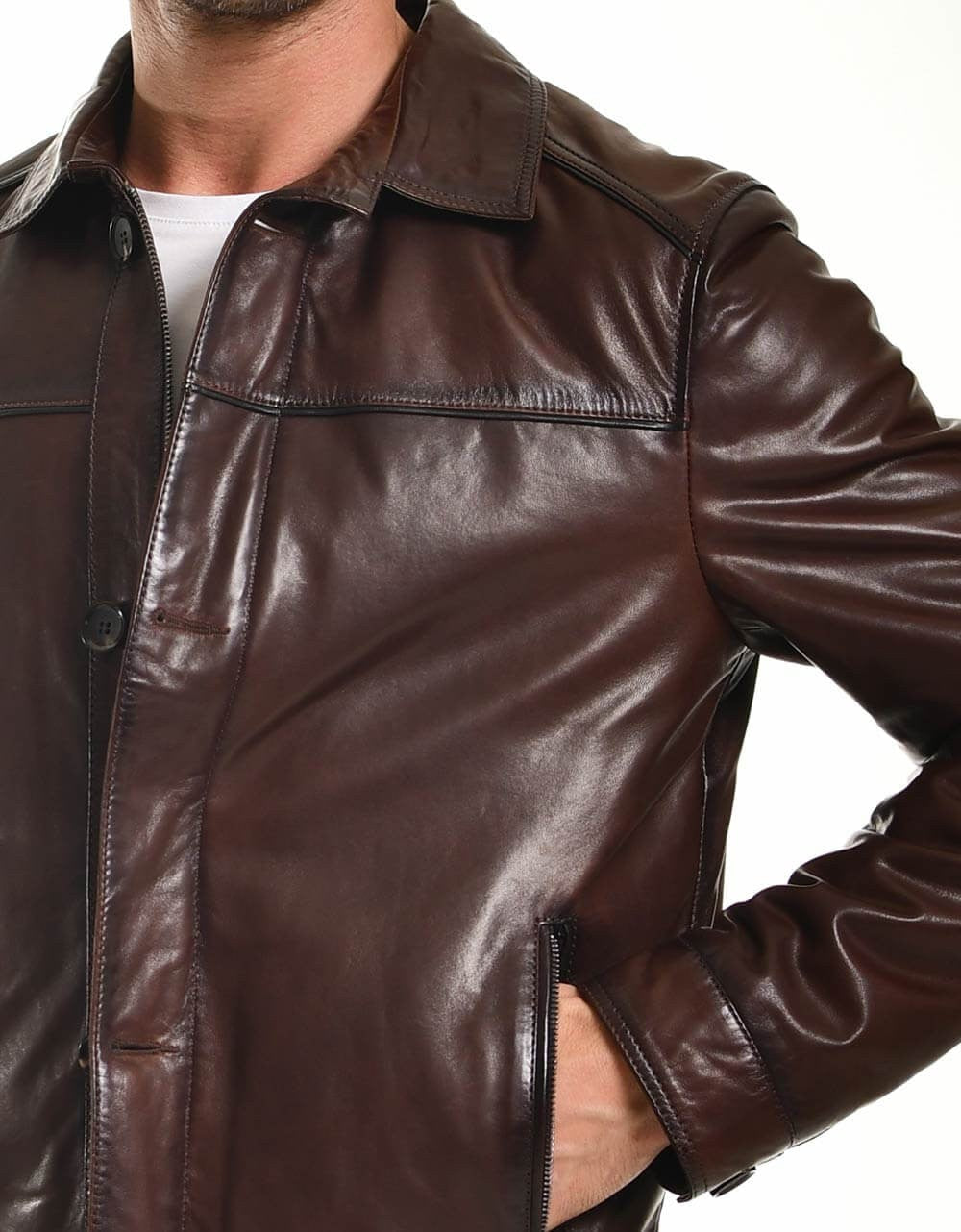 Brown Leather Bomber Jacket For Men Yellow Grapevine