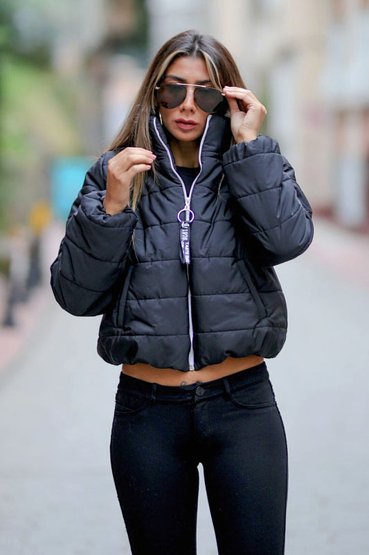 Fashionable Women Fluffy Lightweight Puffer Warm Full Zip Short Coat