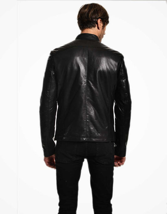 Black Leather Biker Jacket For Men Yellow Grapevine