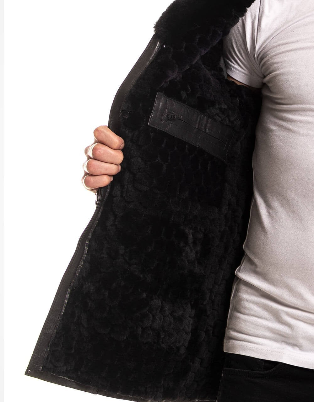 Black Vegetal Leather Coat For Men Yellow Grapevine