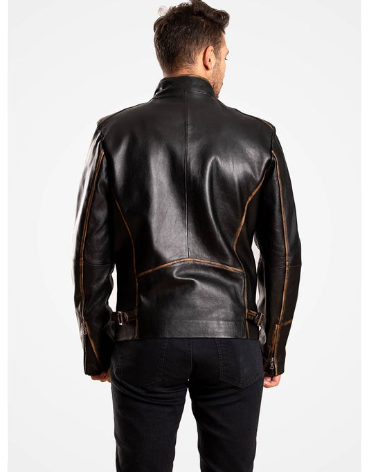 Black Leather Biker Jacket For Men