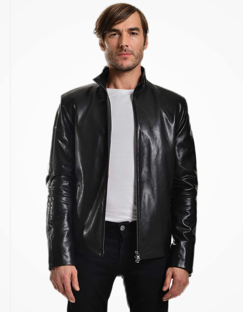 Black Leather Biker Jacket For Men Yellow Grapevine