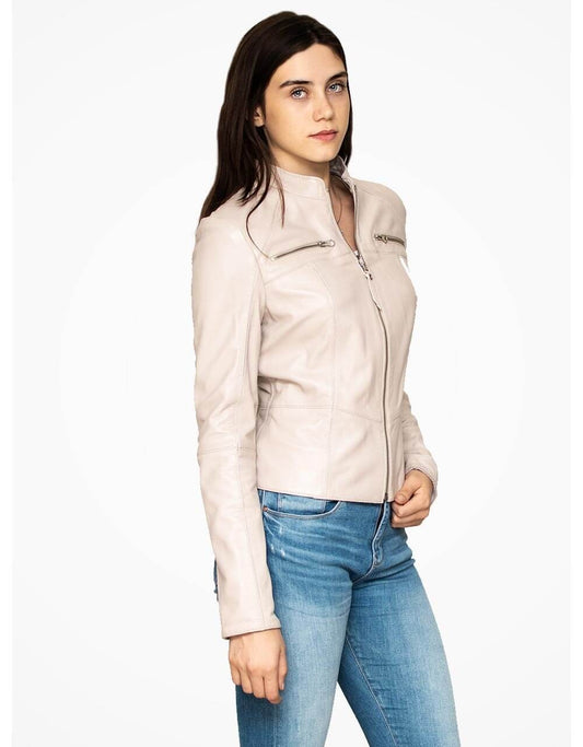 Off White Leather Biker Jacket For Women Yellow Grapevine