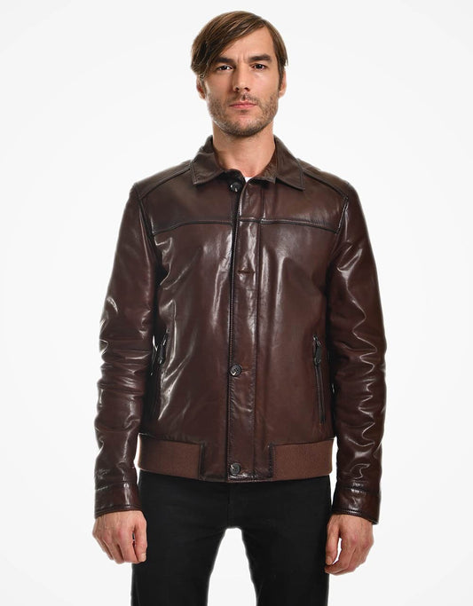 Brown Leather Bomber Jacket For Men Yellow Grapevine