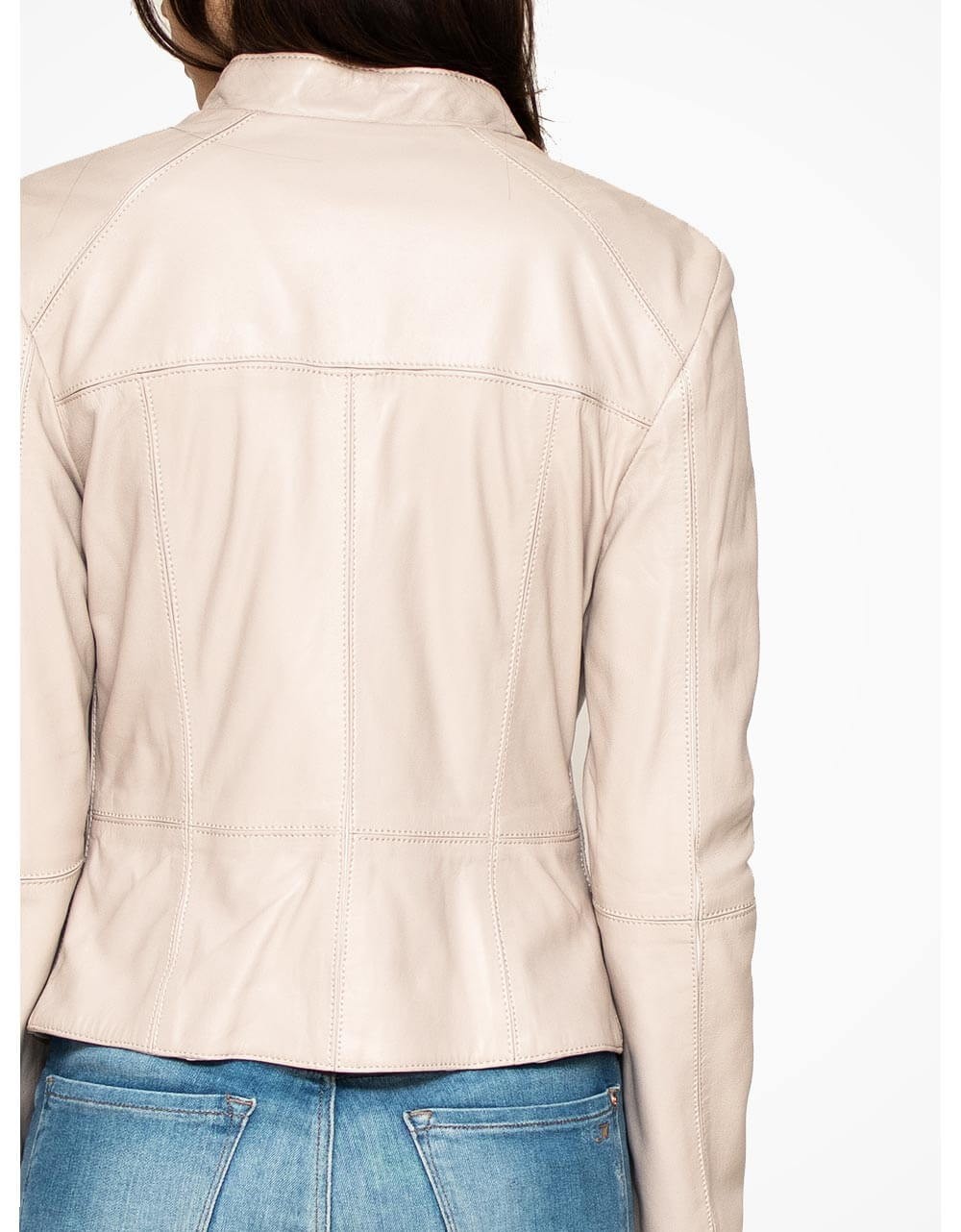 Off White Leather Biker Jacket For Women