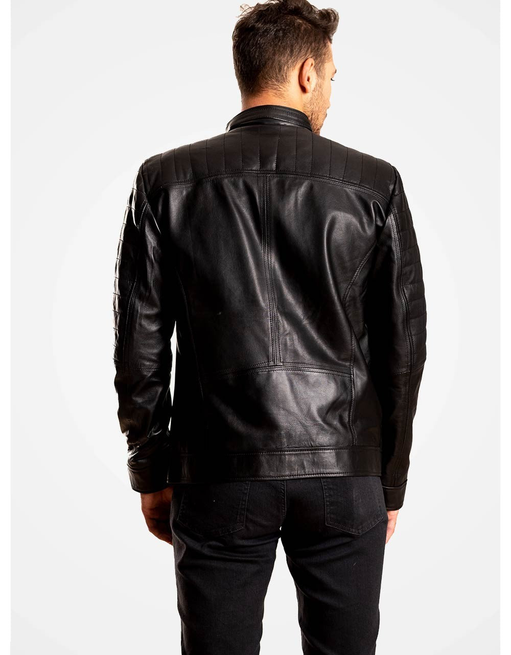 Black Leather Biker Jacket For Men