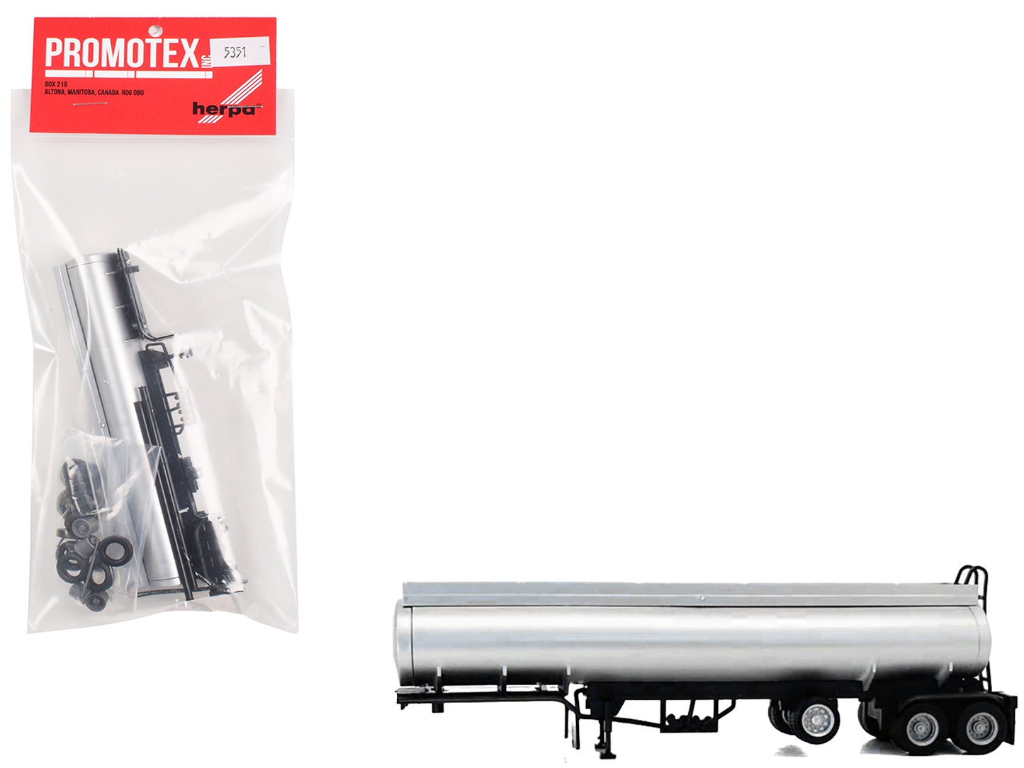 Tag-Axle Elliptical Tanker Trailer Silver 1/87 (HO) Plastic Model by Promotex