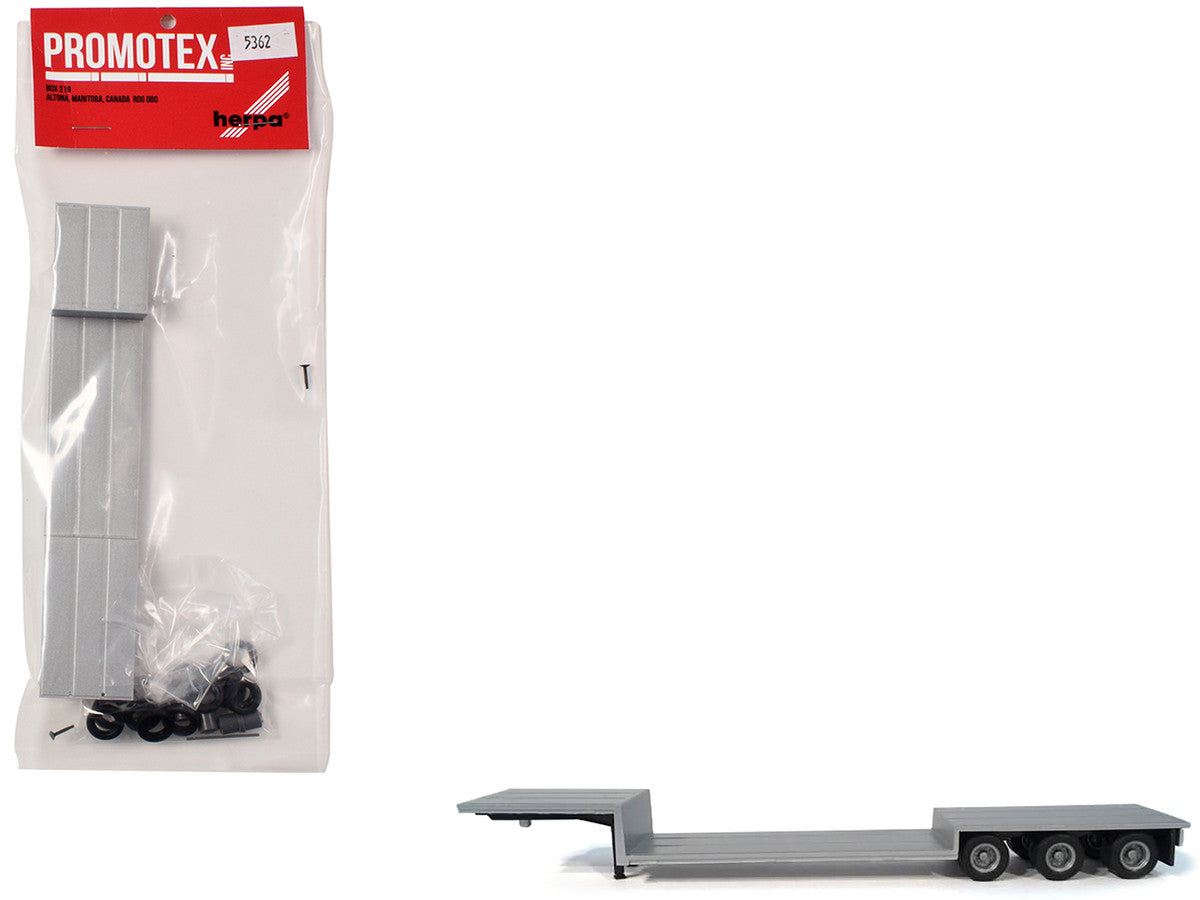 3-Axle Double-Drop Flatbed Trailer Silver Top 1/87 (HO) Plastic Model by Promotex Promotex