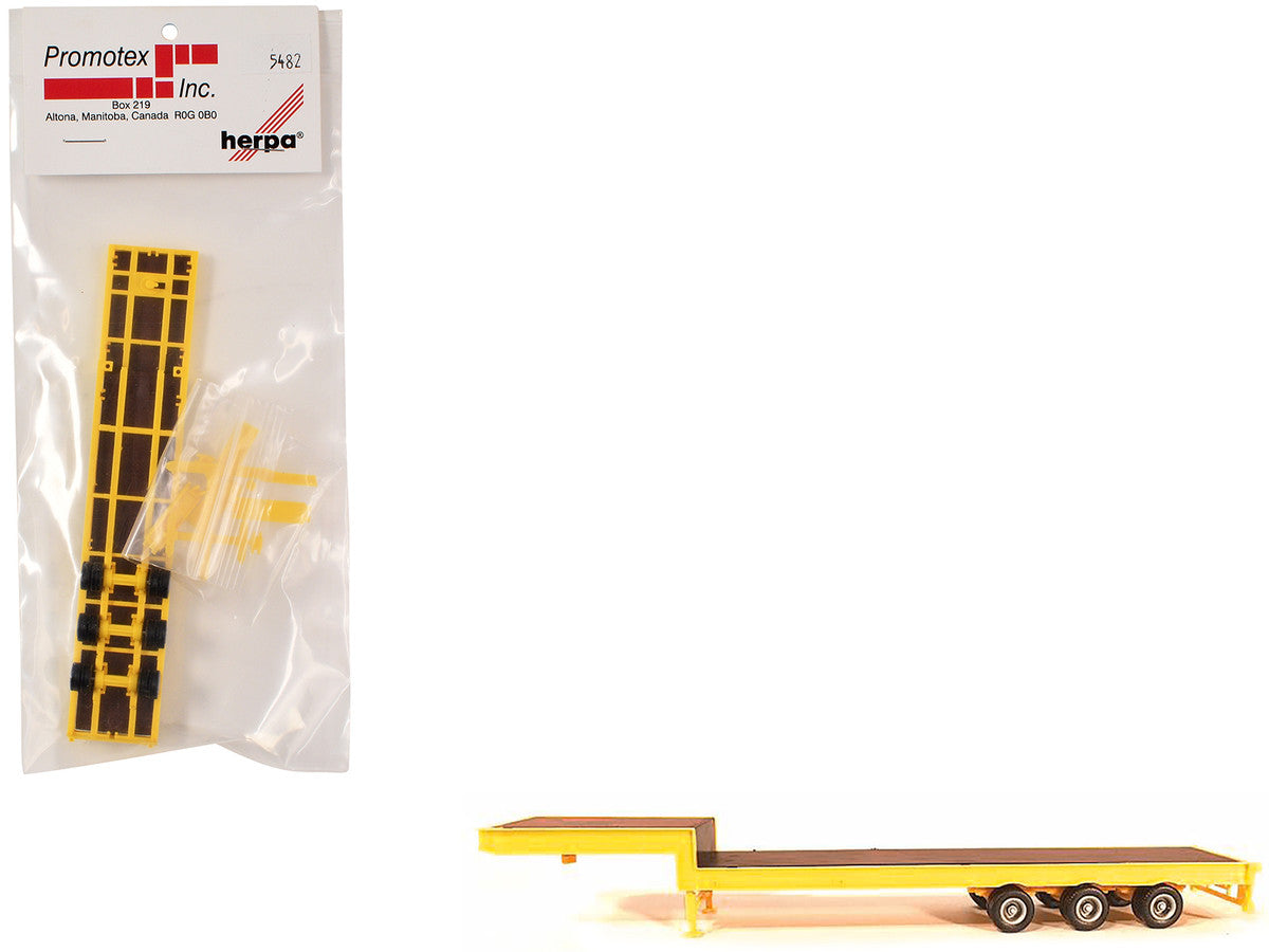 3-Axle Step Deck Equipment Trailer with Ramps Yellow 1/87 (HO) Plastic Model by Promotex Promotex