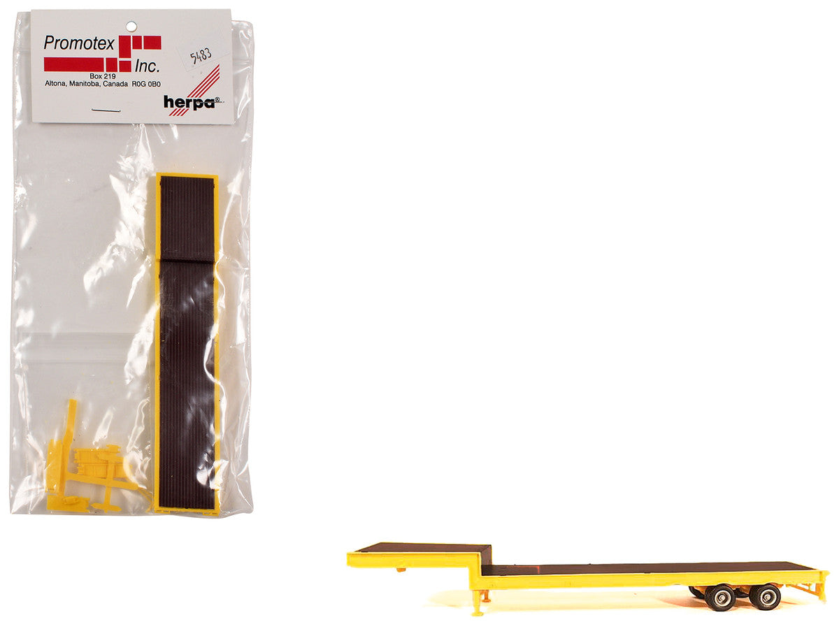 2-Axle Step Deck Equipment Trailer with Ramps Yellow 1/87 (HO) Plastic Model by Promotex-0