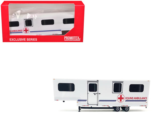 Equine Ambulance Trailer White with Blue Stripes 1/87 (HO) Plastic Model by Promotex-0