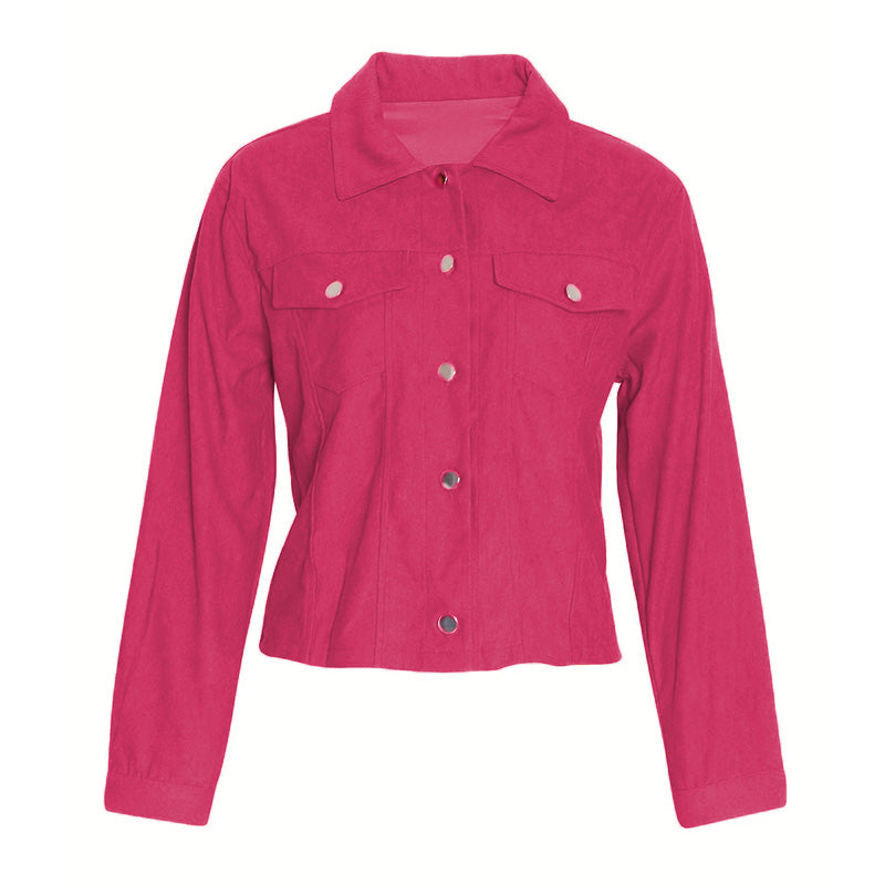 Women's Corduroy Long Sleeve Jacket - Casual Button-Up Coat With Flap Pockets Accent Plus