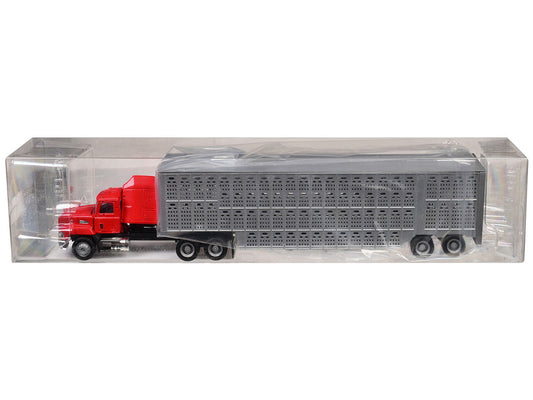 Mack CH 613 with Sleeper Cab Red with Silver Livestock Trailer 1/87 (HO) Plastic Model Car by Promotex Promotex