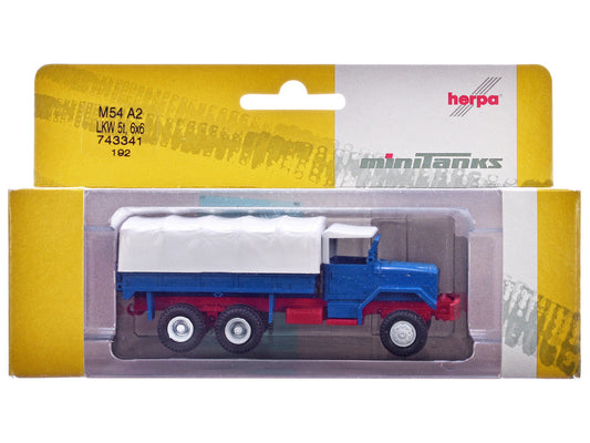 Am General M54 6X6 5/10 Ton Truck Blue with White Top 1/87 (HO) Plastic Model Car by Promotex Promotex