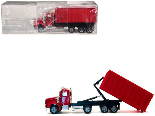 Peterbilt 367 Roll-Off Dump Truck Red with Red Box 1/87 (HO) Plastic Model Car by Promotex Promotex